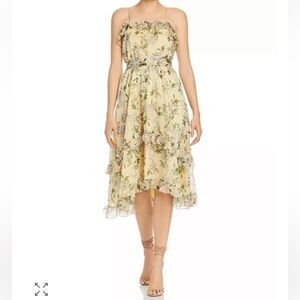 KEEPSAKE the label Luscious ruffle floral midi dress size 6 small Lemon yellow
